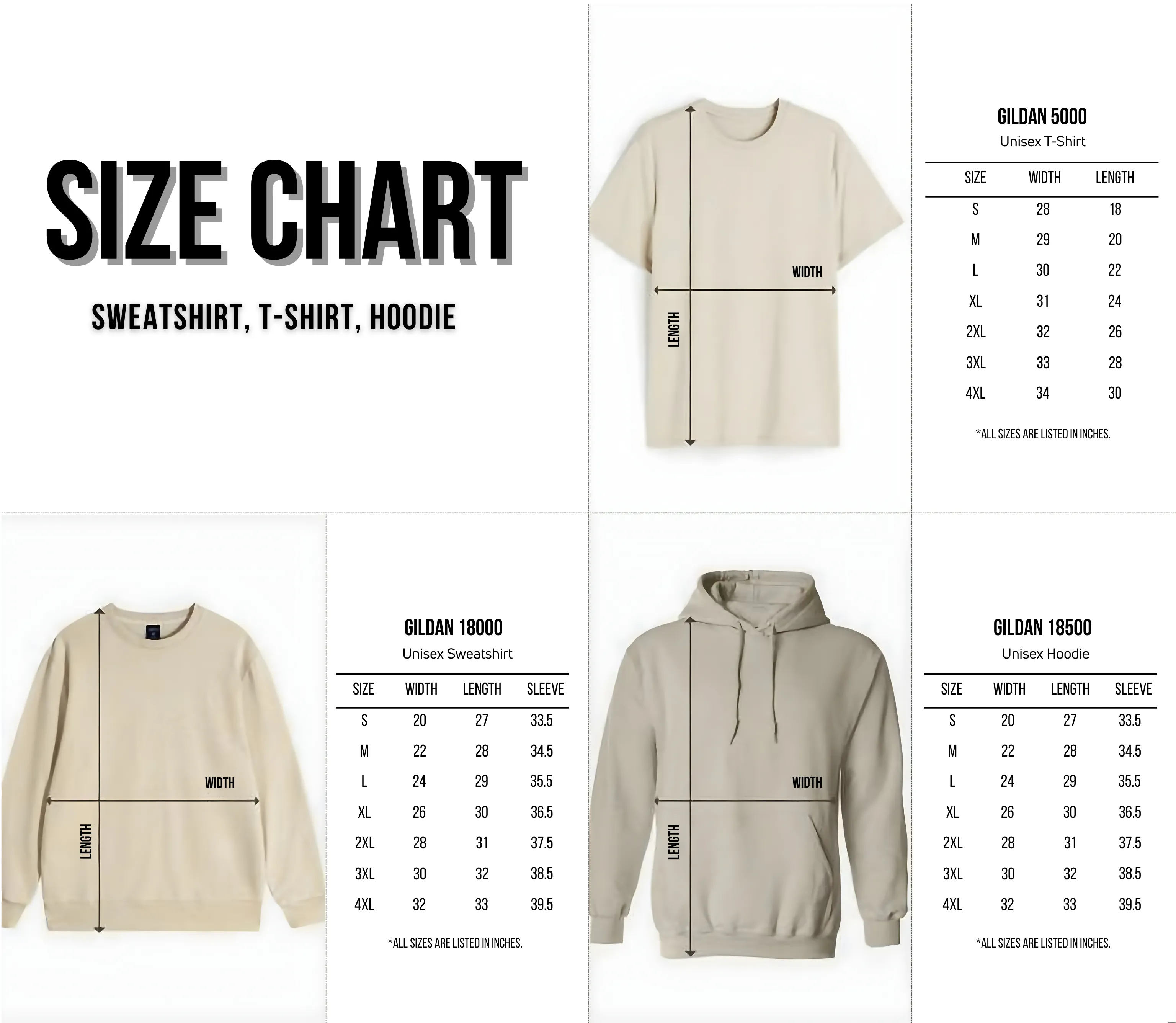 Size guide for Ghost Spooky Scary Season Boho Sweatshirt - Novelty Apparel for Adults — S, M, L, XL, 2XL, 3XL measurements